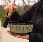 Tibetan Meditation 8 Lucky Symbols Singing Bowl Mallet Mat Cushion Set (7 Inches Diameter)