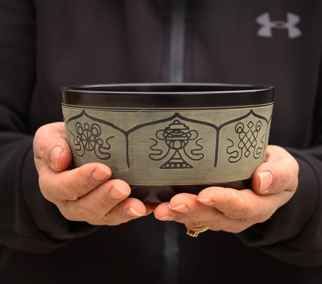 Handcrafted Tibetan Meditation Singing Bowl Set | Etched Sound Bowl for Yoga, Reiki & Mindfulness - DharmaObjects