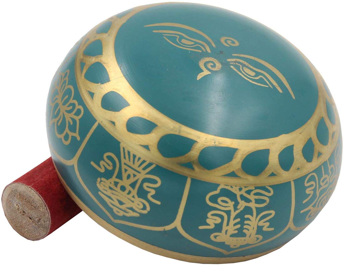 Medium ~ Tibetan 8 Lucky Symols Singing Bowl Set ~ With Mallet, Brocade Cushion & Carry Bag ~ For Meditation, Chakra Healing, Prayer, Yoga (Turquoise) - DharmaObjects