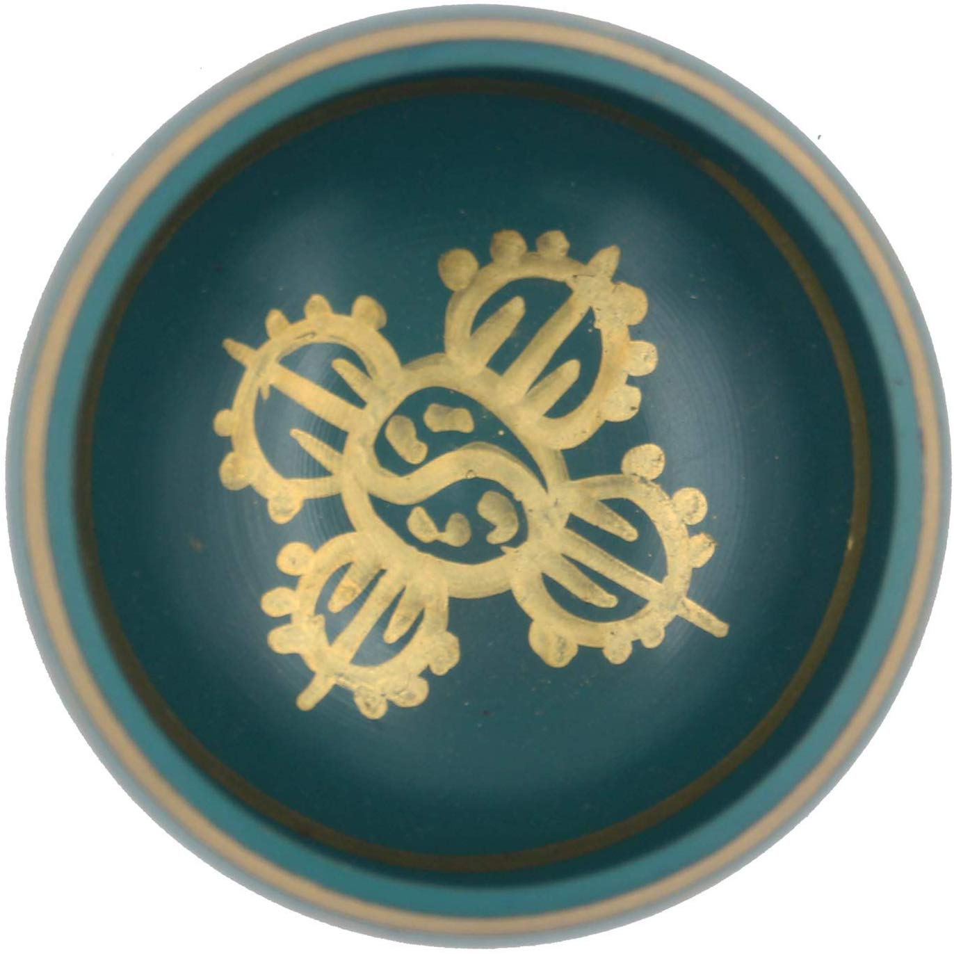 Medium ~ Tibetan 8 Lucky Symols Singing Bowl Set ~ With Mallet, Brocade Cushion & Carry Bag ~ For Meditation, Chakra Healing, Prayer, Yoga (Turquoise) - DharmaObjects