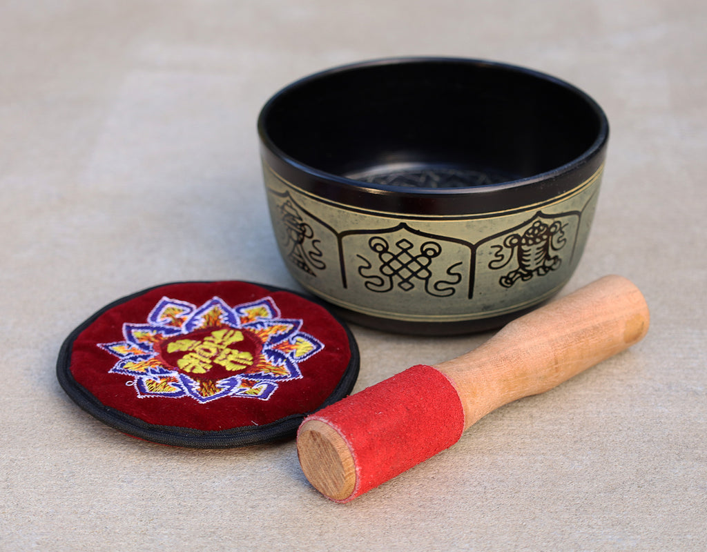 Handcrafted Tibetan Meditation Singing Bowl Set | Etched Sound Bowl for Yoga, Reiki & Mindfulness - DharmaObjects
