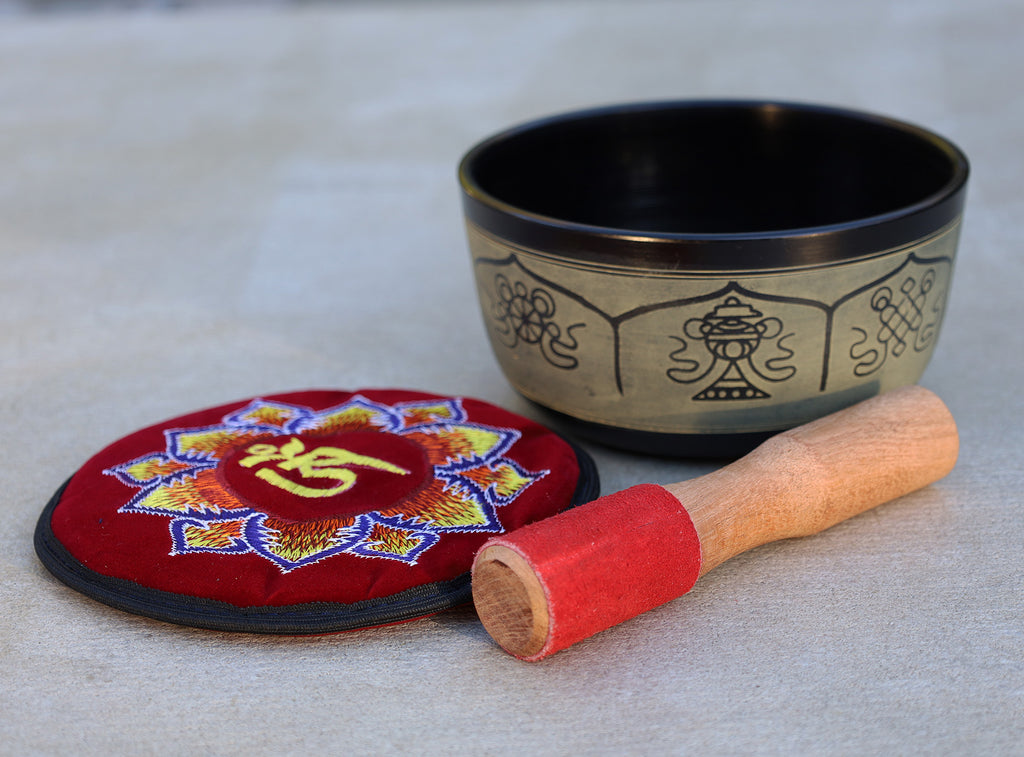 Handcrafted Tibetan Meditation Singing Bowl Set | Etched Sound Bowl for Yoga, Reiki & Mindfulness - DharmaObjects