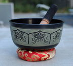 Large Tibetan Singing Bowl Set | Hand Etched Meditation Bowl with Wooden Suede Mallet & Ring Cushion - DharmaObjects
