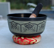 Tibetan Meditation 8 Lucky Symbols Singing Bowl Mallet Mat Cushion Set (7 Inches Diameter)