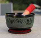 Tibetan Singing Bowl Complete Set Buddhist Om Mani Mantra With Mallet and Cushion ~ For Meditation, Chakra Healing, Prayer, Yoga - DharmaObjects