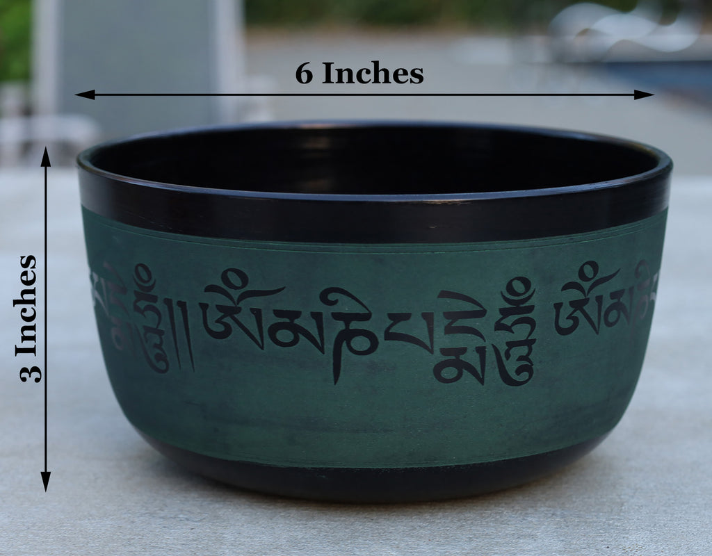 Tibetan Singing Bowl Complete Set Buddhist Om Mani Mantra With Mallet and Cushion ~ For Meditation, Chakra Healing, Prayer, Yoga - DharmaObjects