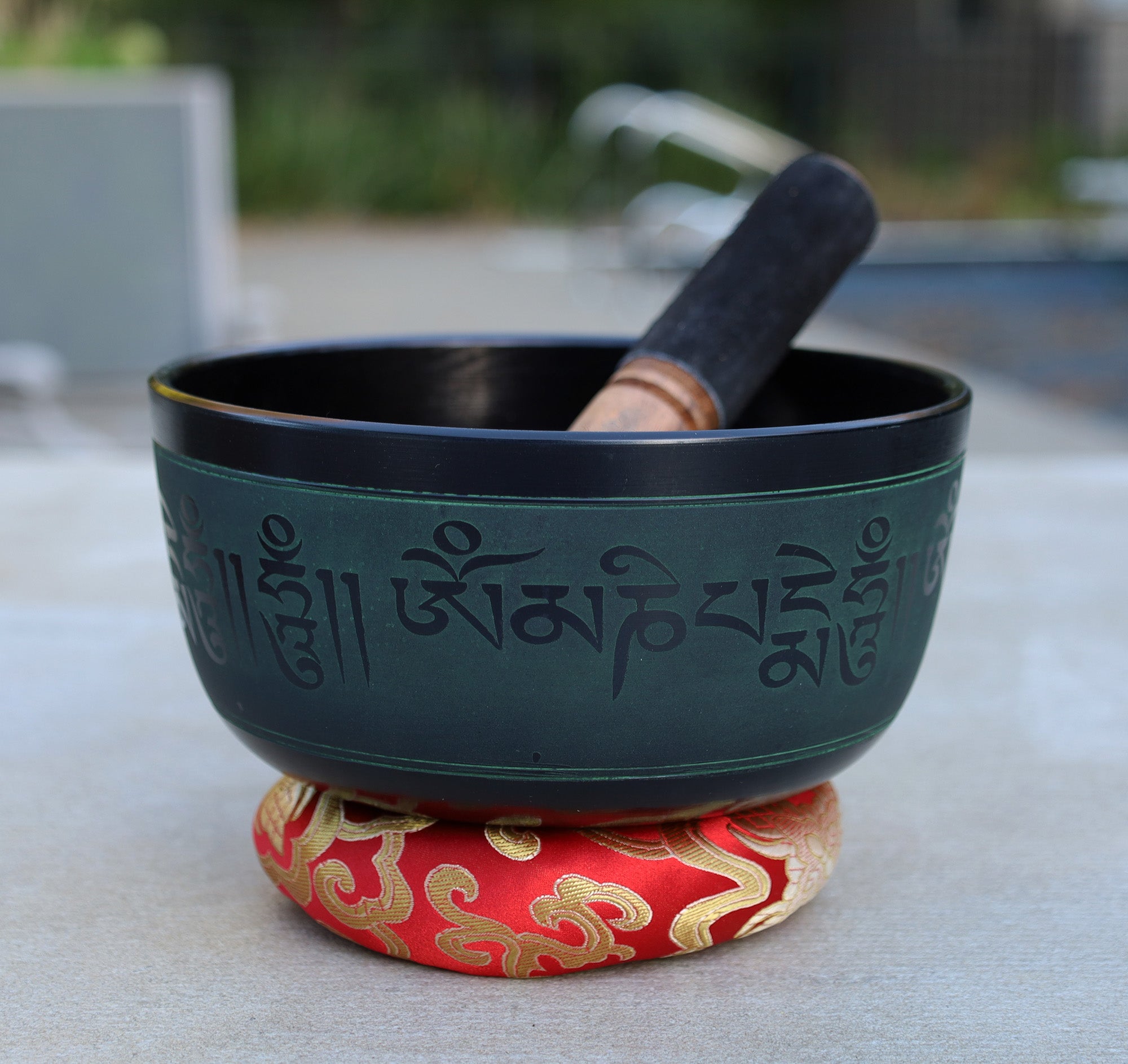 Tibetan Singing Bowl Complete Set Buddhist Om Mani Mantra With Mallet and Cushion ~ For Meditation, Chakra Healing, Prayer, Yoga - DharmaObjects