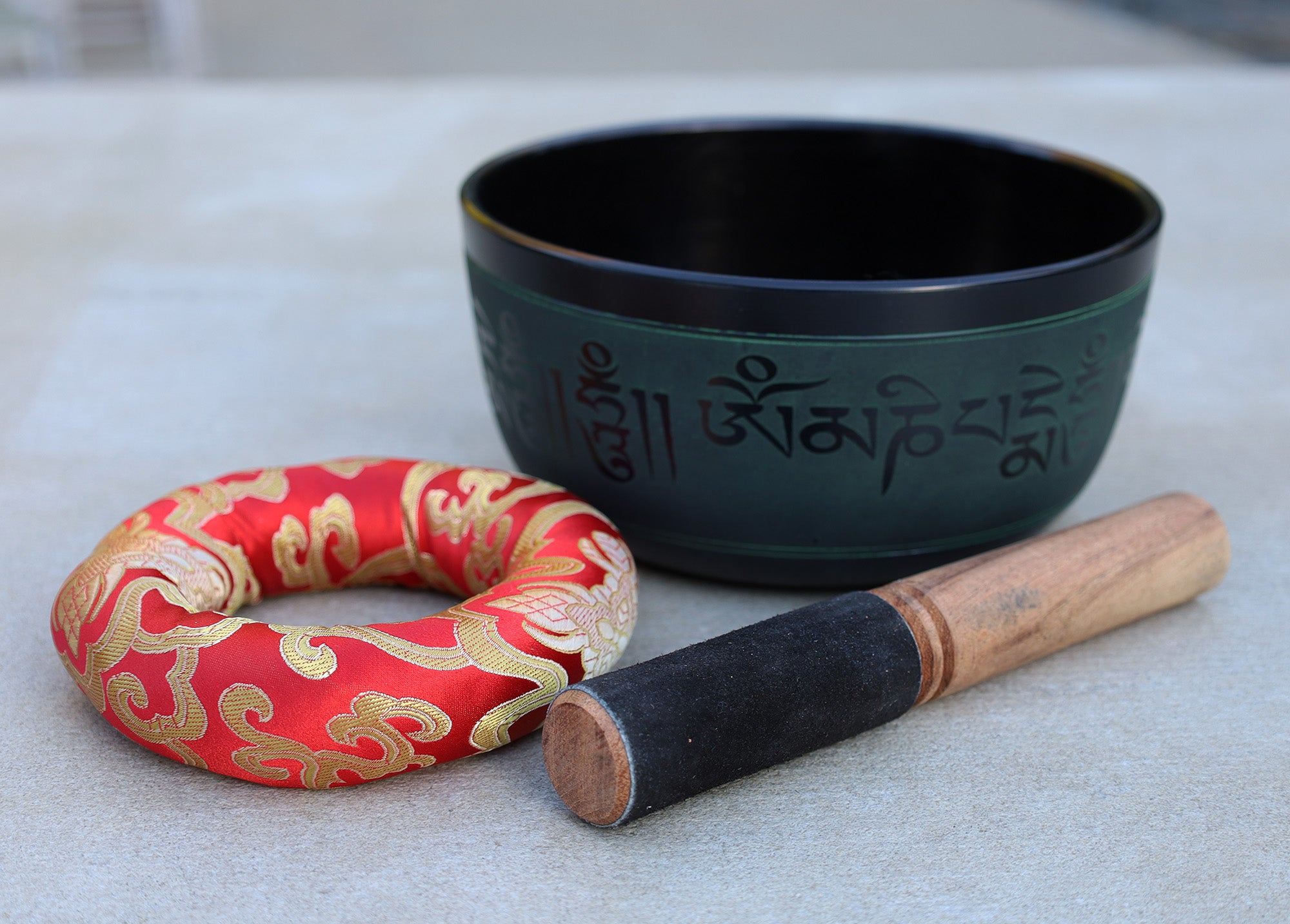 Tibetan Singing Bowl Complete Set Buddhist Om Mani Mantra With Mallet and Cushion ~ For Meditation, Chakra Healing, Prayer, Yoga - DharmaObjects