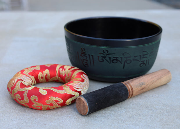 Tibetan Singing Bowl Complete Set Buddhist Om Mani Mantra With Mallet and Cushion ~ For Meditation, Chakra Healing, Prayer, Yoga