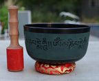 Tibetan Singing Bowl Complete Set Buddhist Om Mani Mantra With Mallet and Cushion ~ For Meditation, Chakra Healing, Prayer, Yoga - DharmaObjects