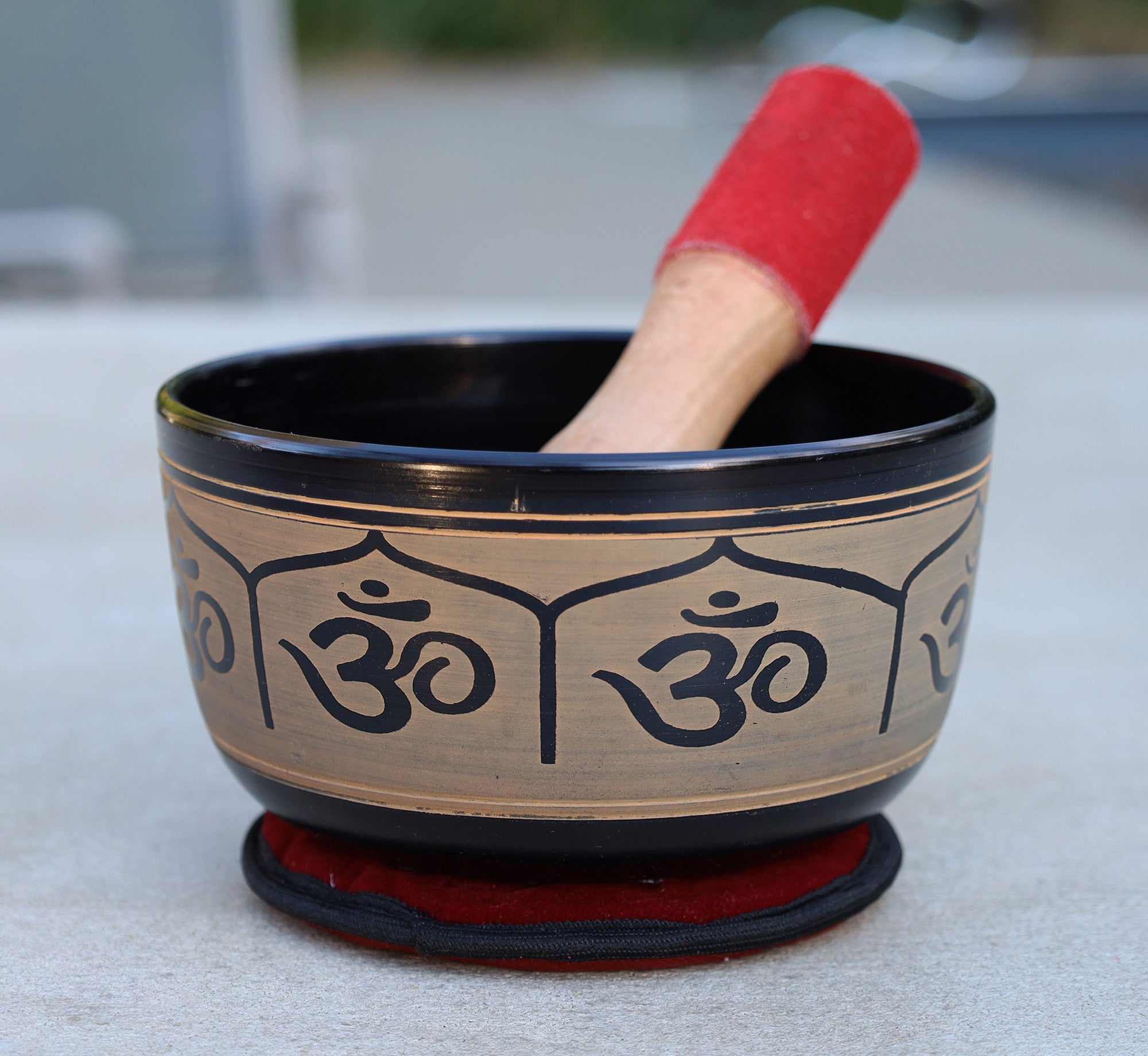 Tibetan Singing Bowl Complete Set Hindu Yoga OM With Mallet and Cushion ~ For Meditation, Chakra Healing, Prayer, Yoga