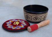 Tibetan Singing Bowl Complete Set Hindu Yoga OM With Mallet and Cushion ~ For Meditation, Chakra Healing, Prayer, Yoga