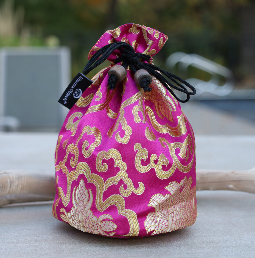 Tibetan Handmade Brocade Cloth Singing Bowl Storage Carrying Case Bag (Purple) - DharmaObjects