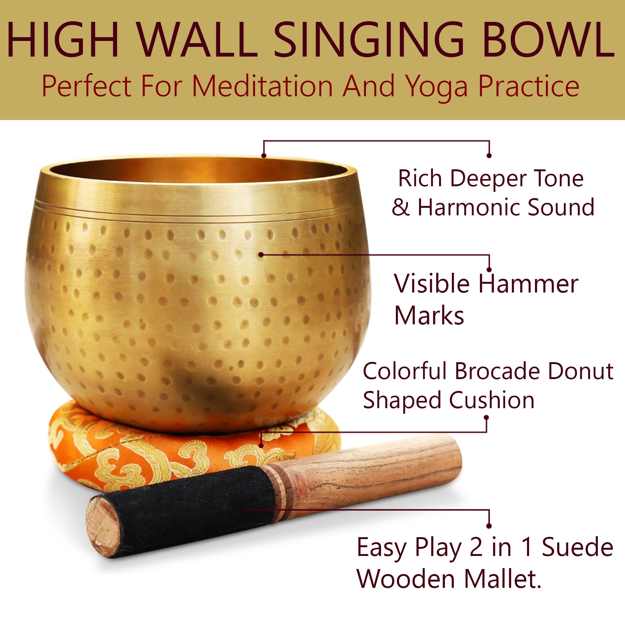 Tibetan 5.5" Pro Deep Meditation Singing Bowl Complete Set ~ Yoga, Mindfulness, Spiritual & Chakra Healing ~ - DharmaObjects