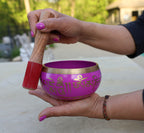Tibetan Large Singing Bowl Om Mani ~ With Mallet And Brocade Cushion ~ For Mindfulness Meditation, Chakra Healing,Yoga - DharmaObjects
