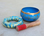 Tibetan Large Singing Bowl Om Mani ~ With Mallet And Brocade Cushion ~ For Mindfulness Meditation, Chakra Healing, Yoga - DharmaObjects