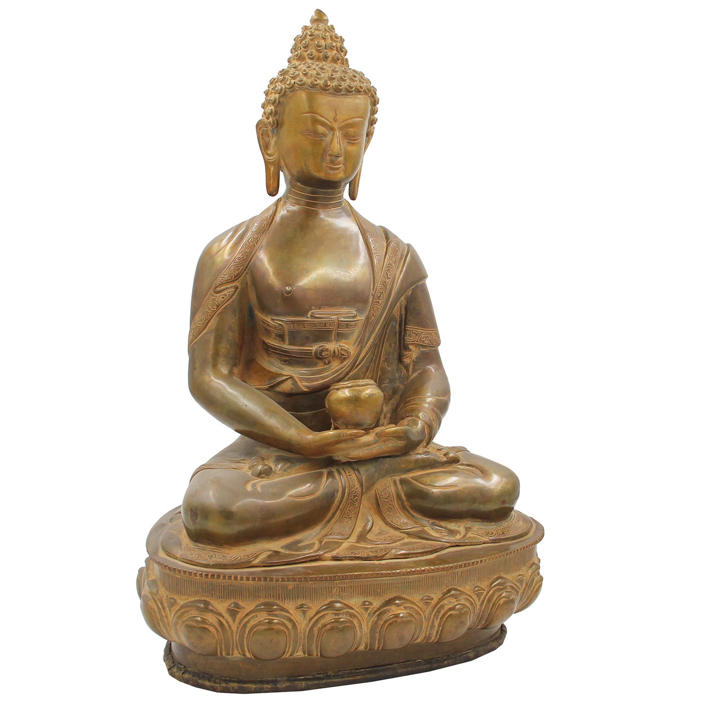 Buddha Meditation Statue on Lotus Copper Finish Brass 17.5 Inches Tall