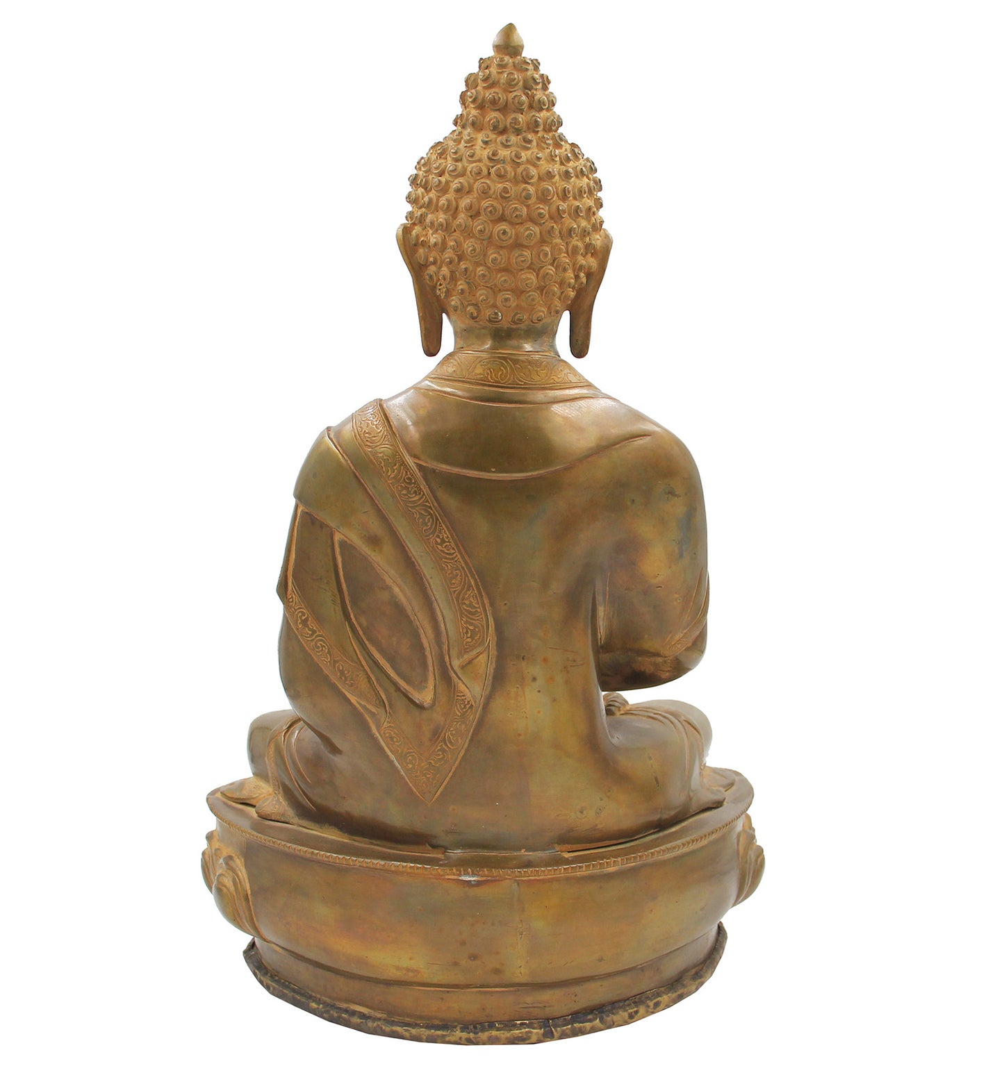 Buddha Meditation Statue on Lotus Copper Finish Brass 17.5 Inches Tall