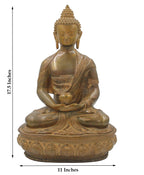 Buddha Meditation Statue on Lotus Copper Finish Brass 17.5 Inches Tall - DharmaObjects