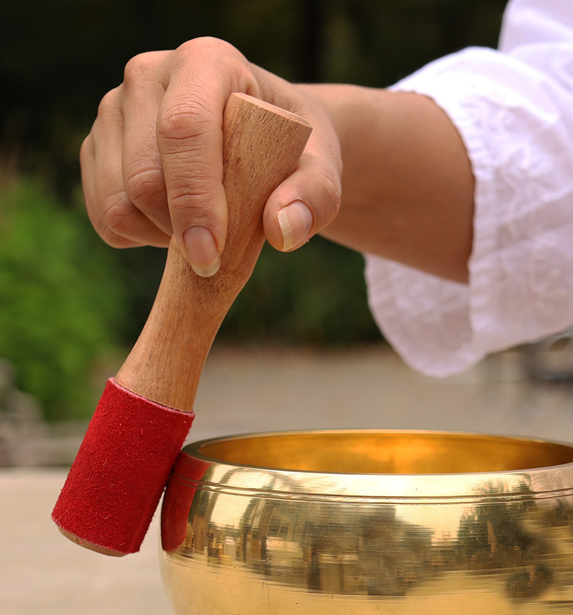 Tibetan Hard Wood Easy Play Singing Bowl Leather-Wrapped Striker, Mallet - DharmaObjects
