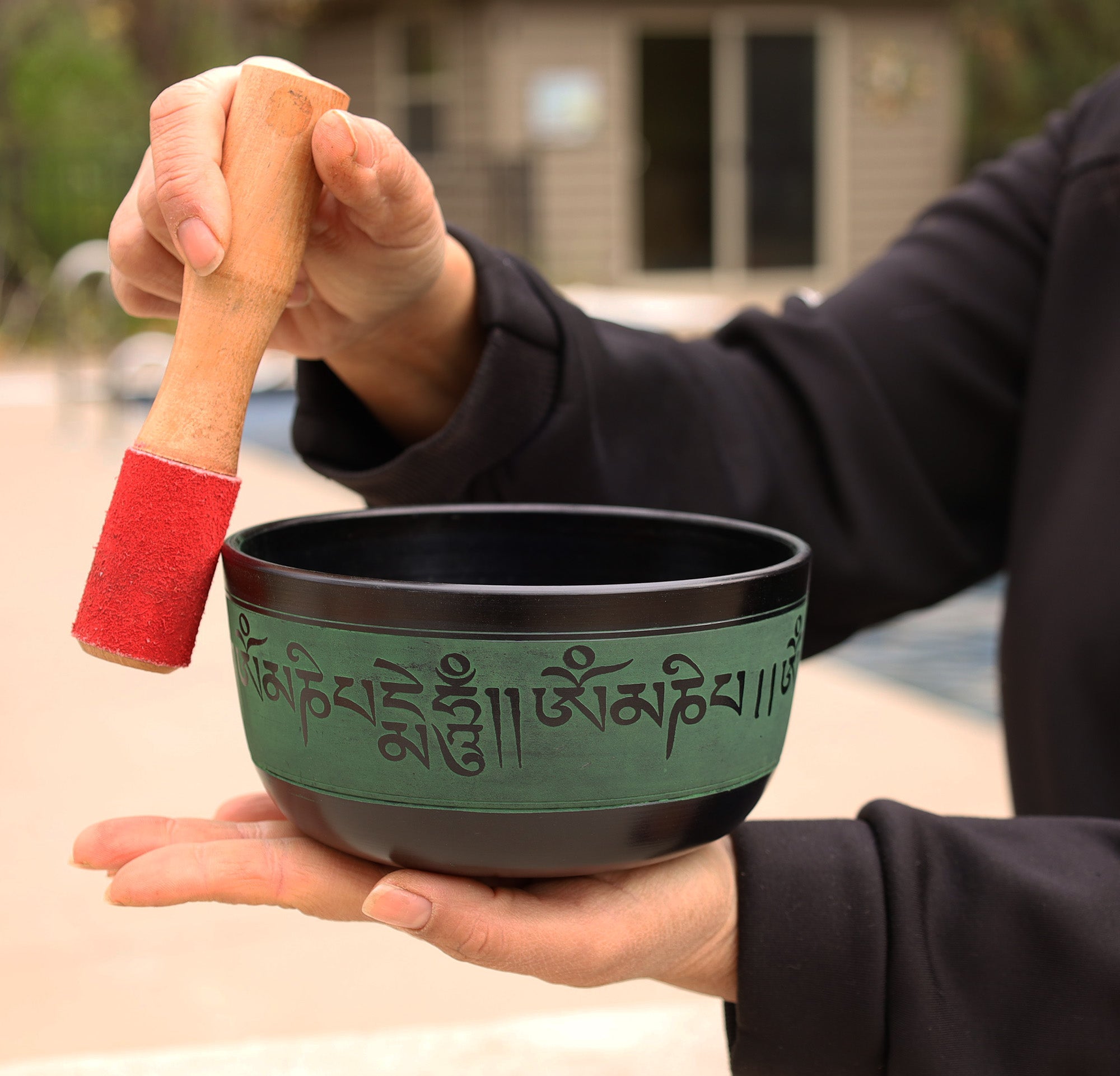 Tibetan Singing Bowl Complete Set Buddhist Om Mani Mantra With Mallet and Cushion ~ For Meditation, Chakra Healing, Prayer, Yoga - DharmaObjects