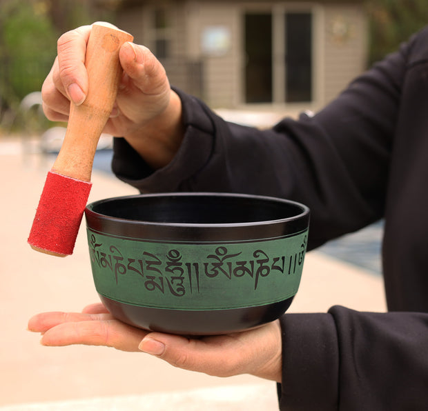 Tibetan Singing Bowl Complete Set Buddhist Om Mani Mantra With Mallet and Cushion ~ For Meditation, Chakra Healing, Prayer, Yoga