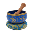 Tibetan OM Singing Bowl Set ~ With Mallet, Brocade Cushion & Carry Bag ~ For Meditation, Chakra Healing, Prayer, Yoga (OM, Turquoise) - DharmaObjects