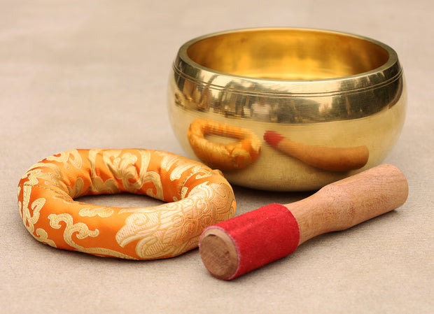 Tibetan Extra Large Heavy Meditation Ring Gong Singing Bowl With Mallet and Silk Cushion