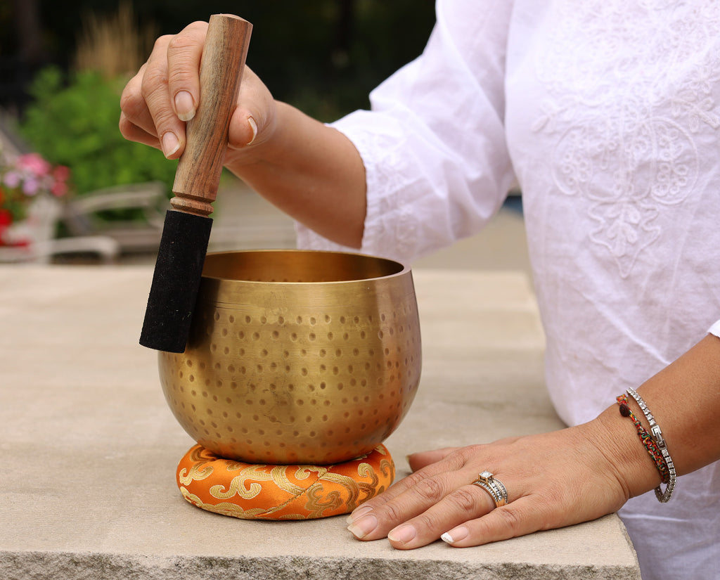 Tibetan 5.5" Pro Deep Meditation Singing Bowl Complete Set ~ Yoga, Mindfulness, Spiritual & Chakra Healing ~ - DharmaObjects