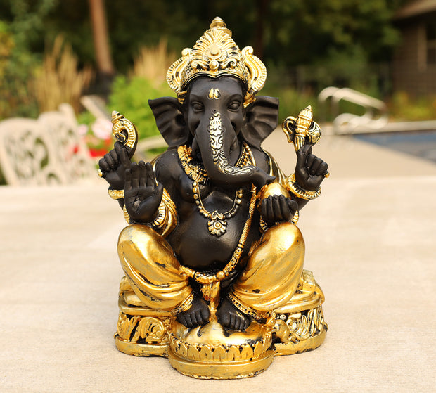 Ganesh Ganesha Statue Hindu Elephant God of Success Cold Cast Resin Gold Finish