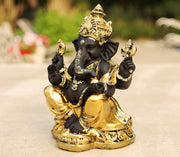 Ganesh Ganesha Statue Hindu Elephant God of Success Cold Cast Resin Gold Finish