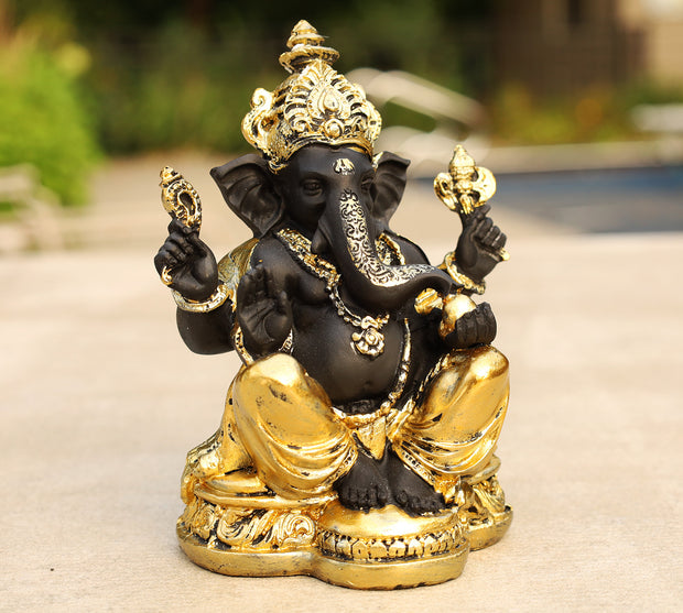 Ganesh Ganesha Statue Hindu Elephant God of Success Cold Cast Resin Gold Finish