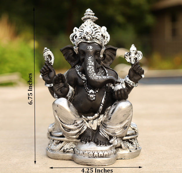 Ganesh Ganesha Statue Hindu Elephant God of Success Cold Cast Resin Silver Finish