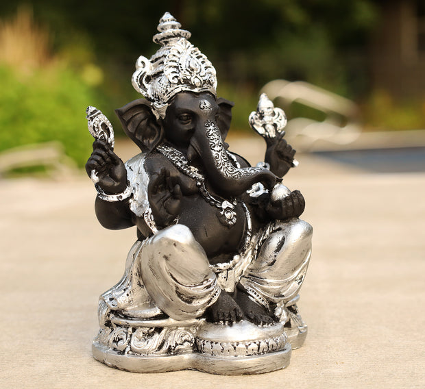 Ganesh Ganesha Statue Hindu Elephant God of Success Cold Cast Resin Silver Finish