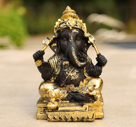 Ganesh Ganesha Statue Hindu Elephant God of Success Cold Cast Resin Gold Finish