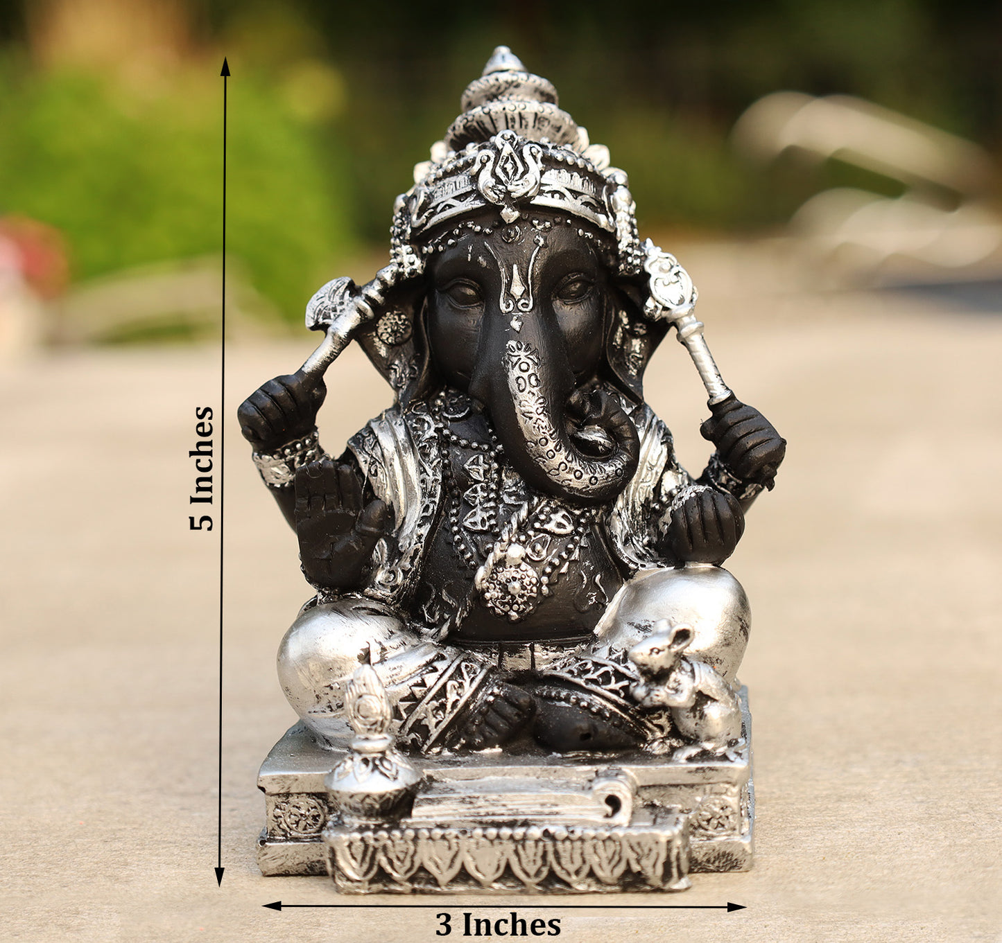 Ganesh Ganesha Statue Hindu Elephant God of Success Cold Cast Resin Silver Finish