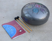 Chakra Steel Tongue Drum 10 Inches Tank Drum, Handpan Drum, Percussion with Padded Travel Bag and Mallets (Silver Gray)
