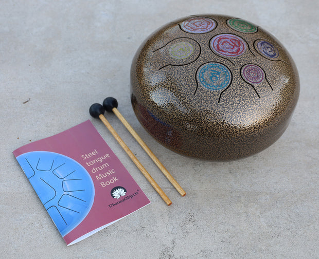 Chakra Steel Tongue Drum 10 Inches Tank Drum, Handpan Drum, Percussion with Padded Travel Bag and Mallets