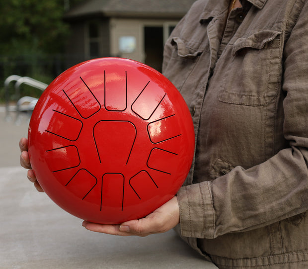 Steel Tongue Drum 11 Notes 10 Inches Tank Drum, Handpan Drum, Chakra Drum, Percussion with Padded Travel Bag and Mallets (Red)