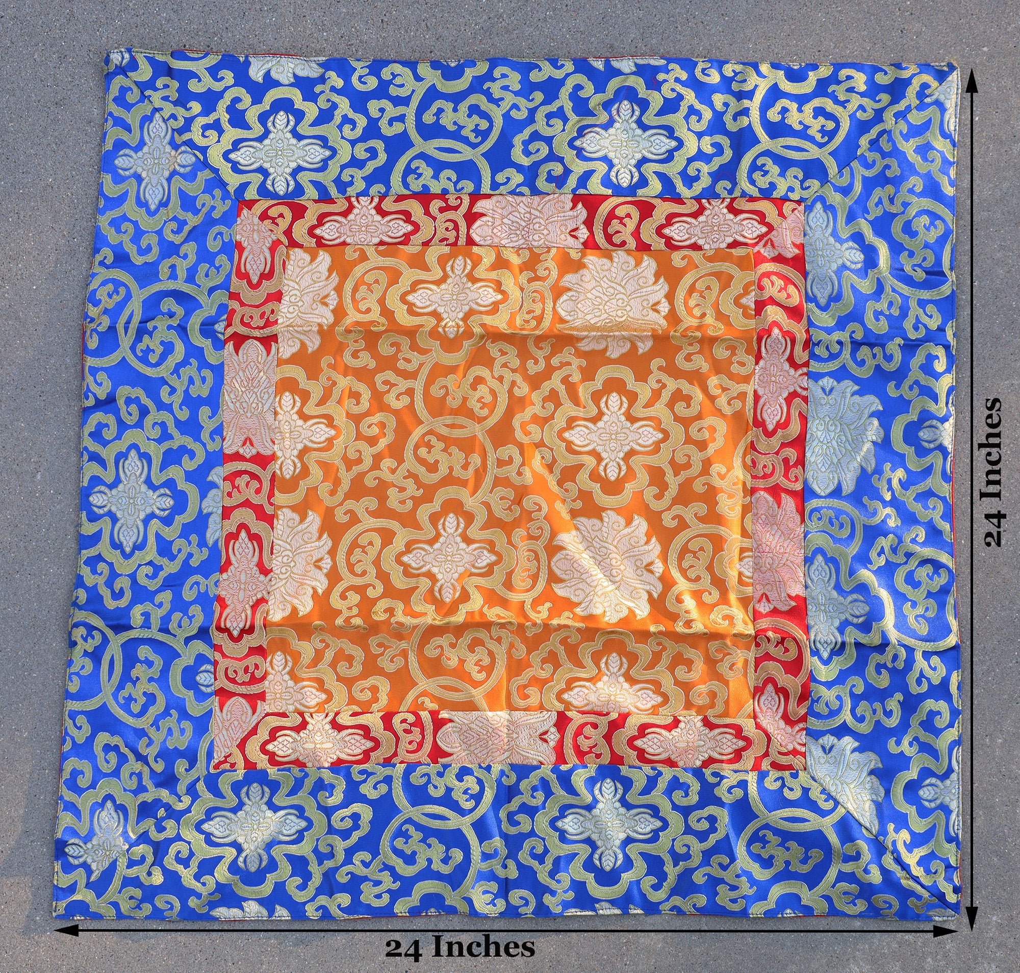 Tibetan Buddhist Lotus Silk Brocade Table Runner/Shrine Cover/Altar Cloth/Table Cover - DharmaObjects