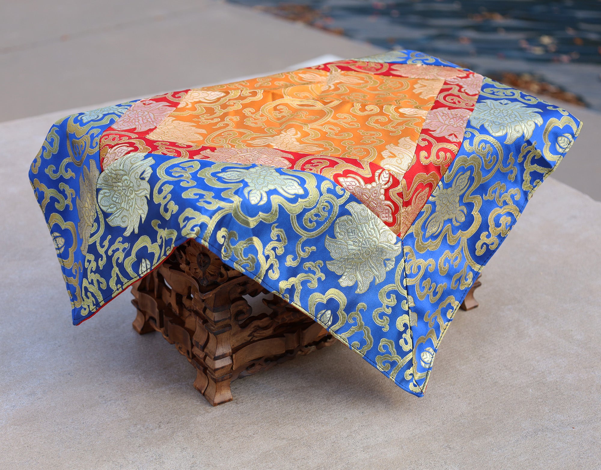 Tibetan Buddhist Lotus Silk Brocade Table Runner/Shrine Cover/Altar Cloth/Table Cover - DharmaObjects