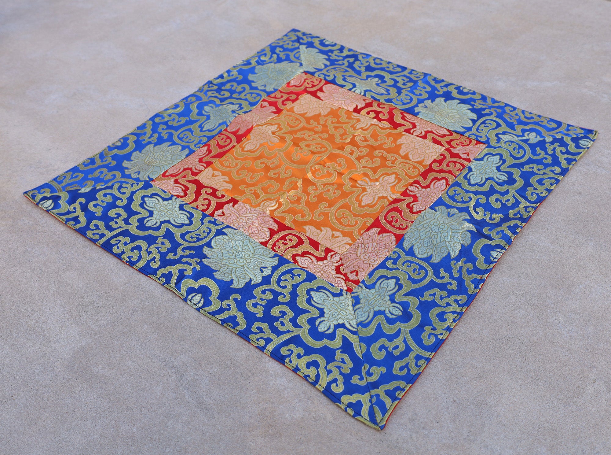 Tibetan Buddhist Lotus Silk Brocade Table Runner/Shrine Cover/Altar Cloth/Table Cover - DharmaObjects