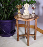 Hand Carved Wooden Round Meditation Table. Altar Table. Prayer Table. Puja. Shrine Table . Side or End Table 19 Inches High - DharmaObjects