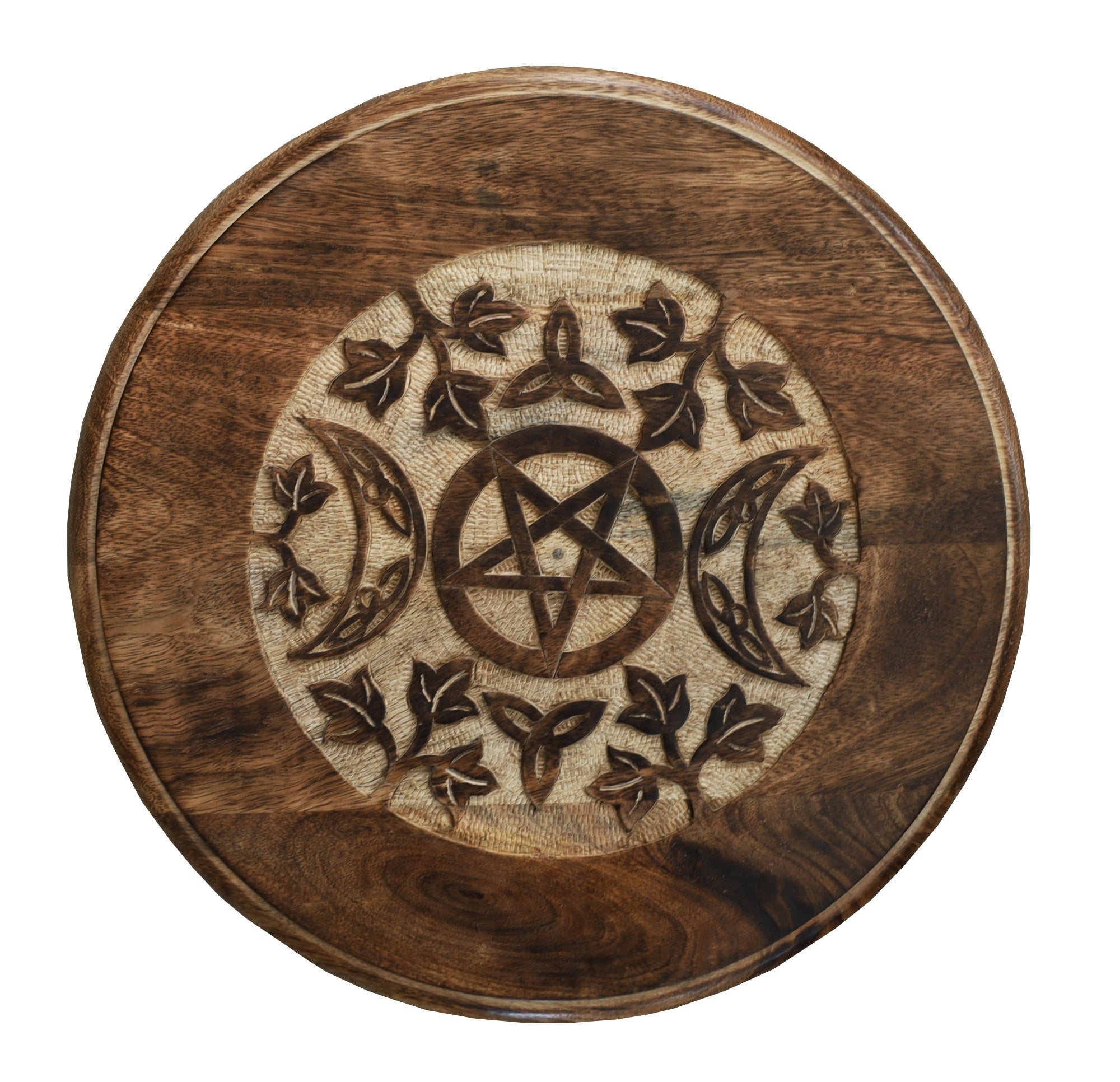 Hand Carved Wooden Round Meditation Table. Altar Table. Prayer Table. Puja. Shrine Table . Side or End Table 19 Inches High - DharmaObjects
