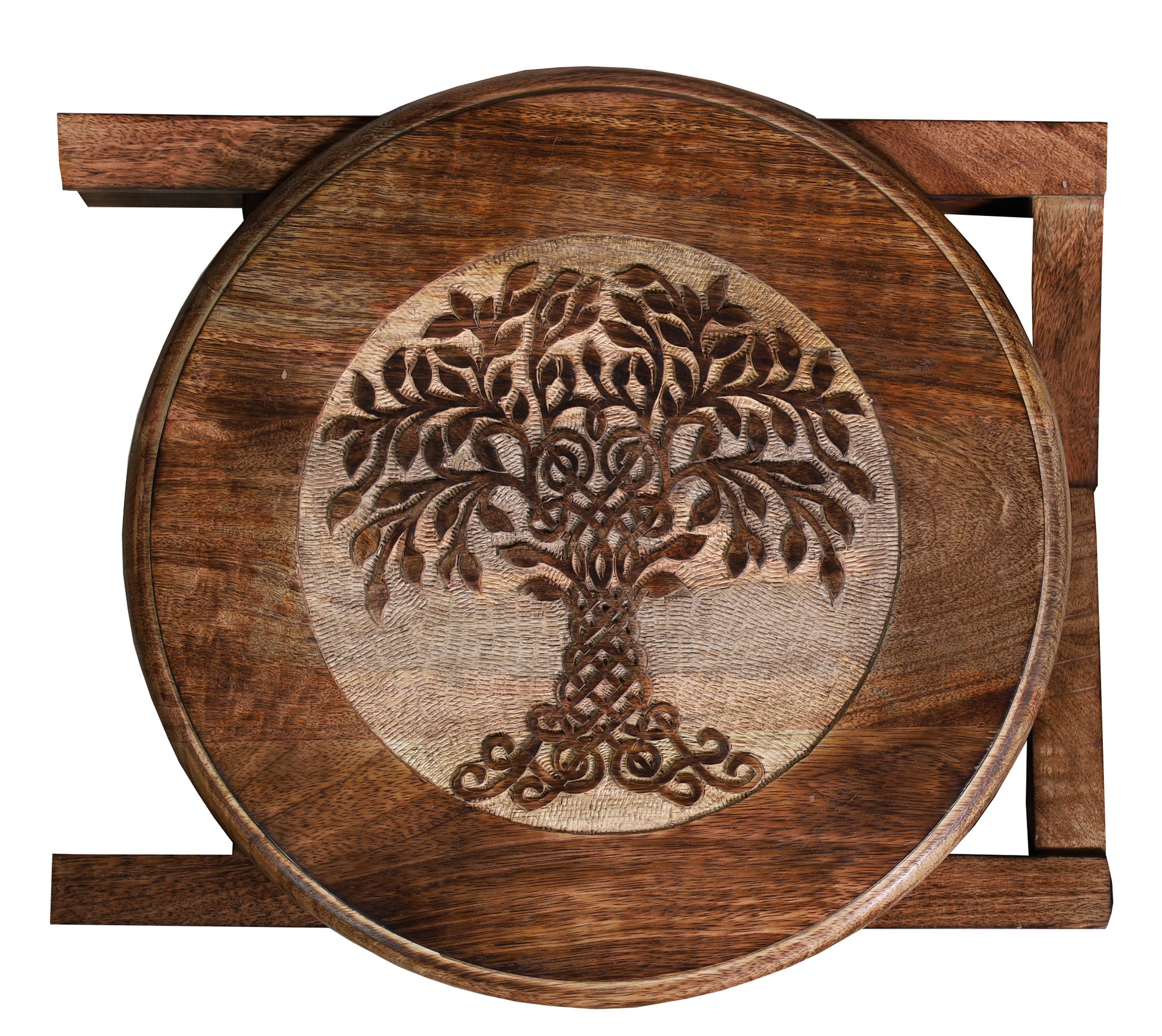 Hand Carved Wooden Round Meditation Table. Altar Table. Prayer Table. Puja. Shrine Table . Side or End Table 19 Inches High