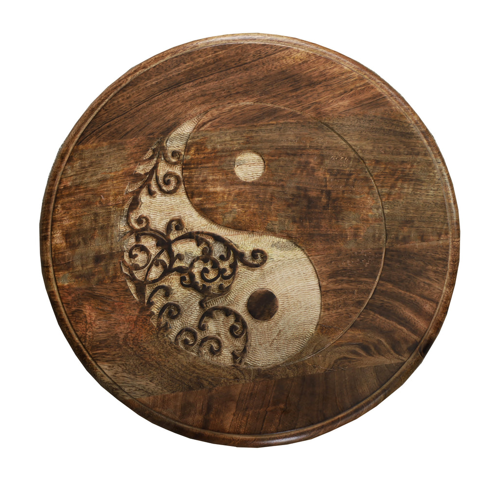 Hand Carved Wooden Round Meditation Table. Altar Table. Prayer Table. Puja. Shrine Table . Side or End Table 19 Inches High - DharmaObjects