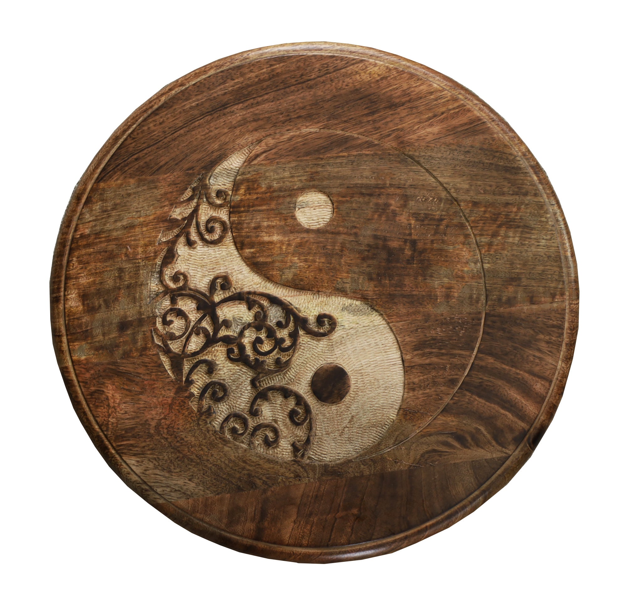 Hand Carved Wooden Round Meditation Table. Altar Table. Prayer Table. Puja. Shrine Table . Side or End Table 19 Inches High - DharmaObjects