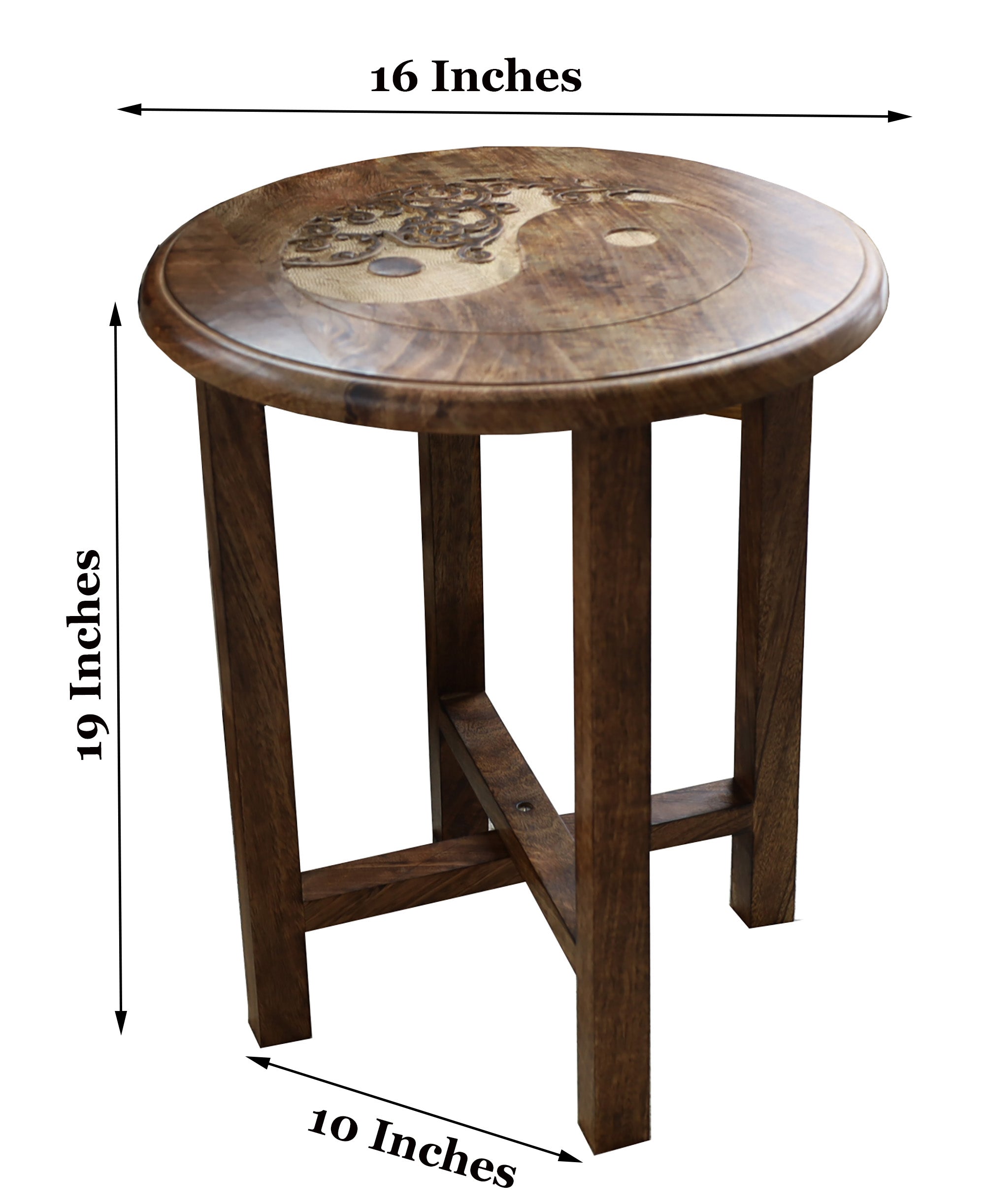 Hand Carved Wooden Round Meditation Table. Altar Table. Prayer Table. Puja. Shrine Table . Side or End Table 19 Inches High - DharmaObjects