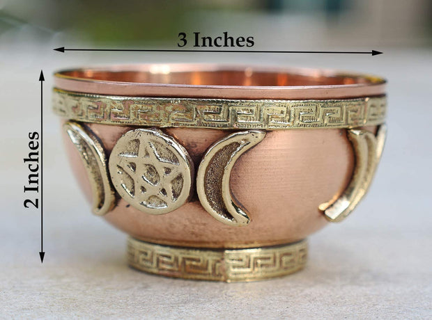 DharrmaObjects Copper Offering Bowl Incense Burner Holder (3 Inches, Triple Moon Pentacle)