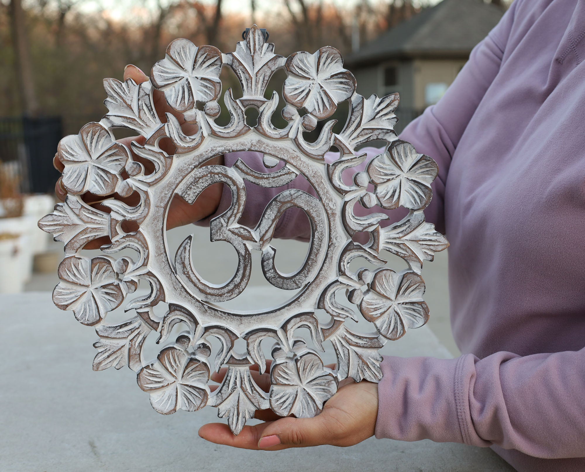 Handcrafted Wooden Om Wall Decor Hanging Art - DharmaObjects